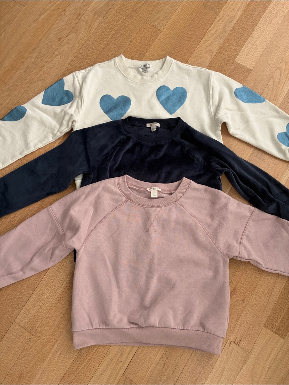 Crewcuts Pink, Navy & Cream Heart Crewneck Sweatshirts